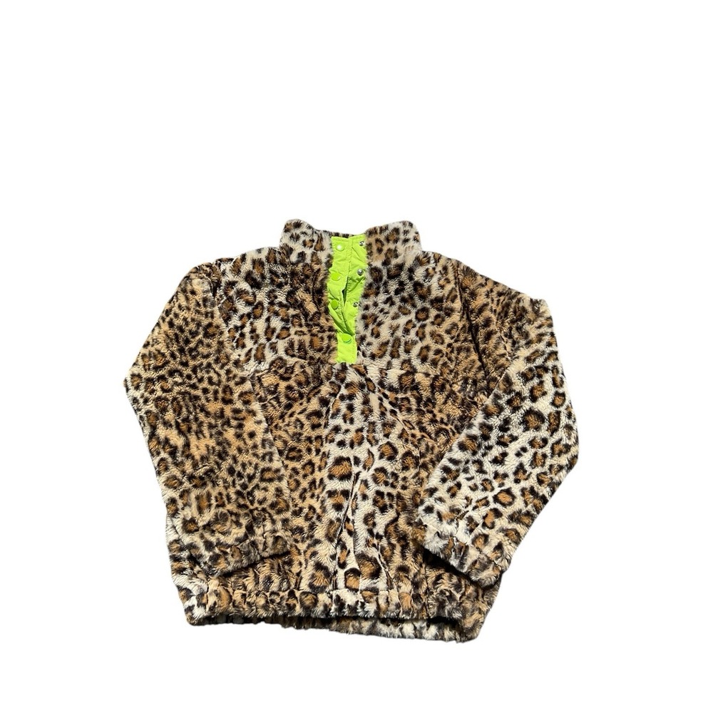 Girls Leopard Fuzzy Pullover Jacket 1/4 Button size Large